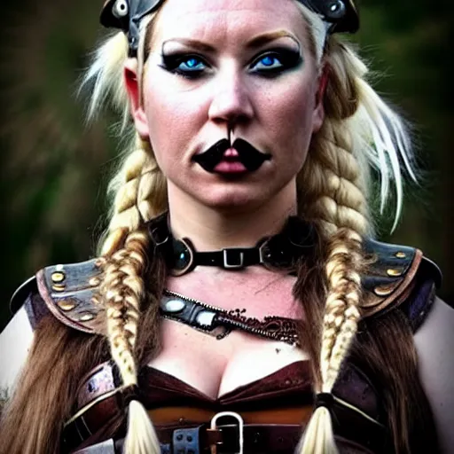 Image similar to photo of a real-life steampunk female viking