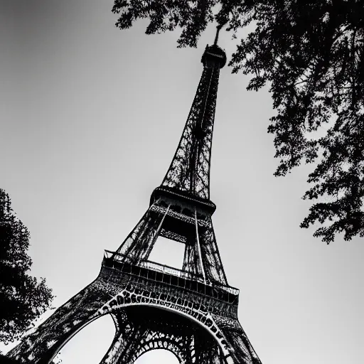 Prompt: a grainy black and white photograph of a rabbit posing in front of the eiffel tower