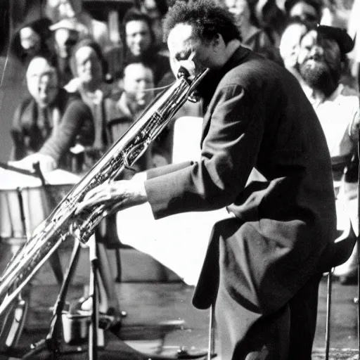 Image similar to charles mingus performing on stage, melting into a puddle, photograph