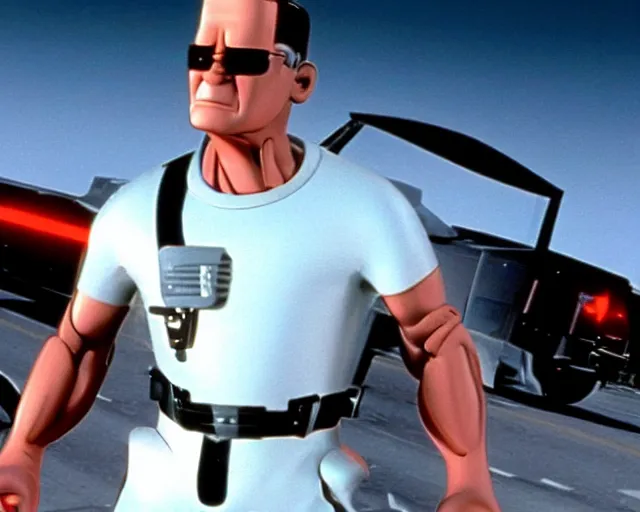 Image similar to a still of hank hill in terminator 2 judgement day