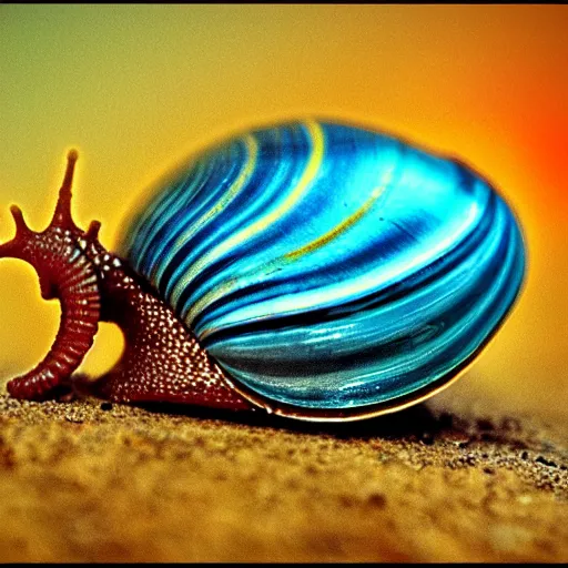 Prompt: snail shell, acrylic paint, cinematic, golden hour, vintage, f / 2. 8, cinecolor, lumen reflections, insanely detailed and intricate, hypermaximalist, elegant, ornate, hyper realistic, super detailed, at the shore