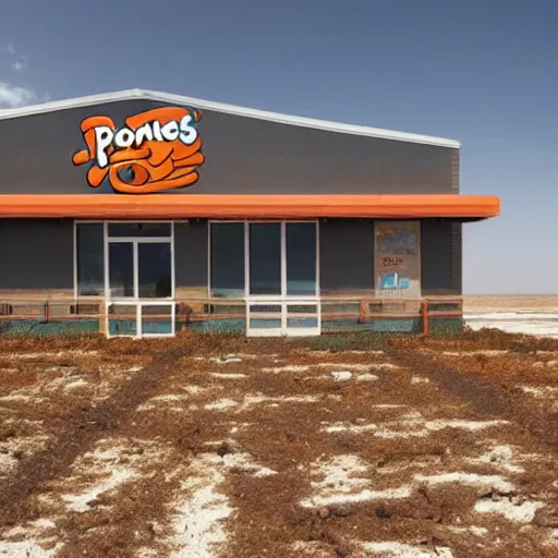 Image similar to a new popeyes chicken location in the middle of a barren wasteland, in the style of van gogh, award winning, desolate except for the popeyes