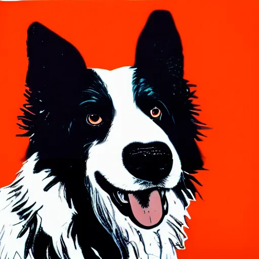 Image similar to a border collie by andy warhol, digital art, trending on artstation