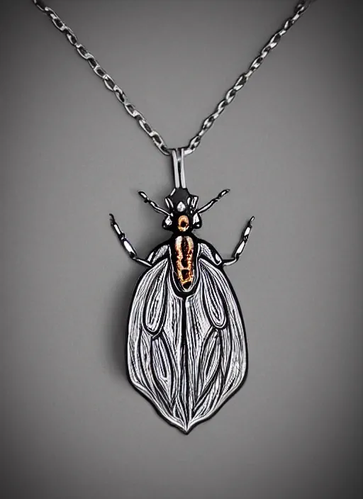 Image similar to small insect pendant, fantasy illustration, medieval era, blank background, studio lighting, hand - drawn digital art, 4 k, trending on artstation, symmetry