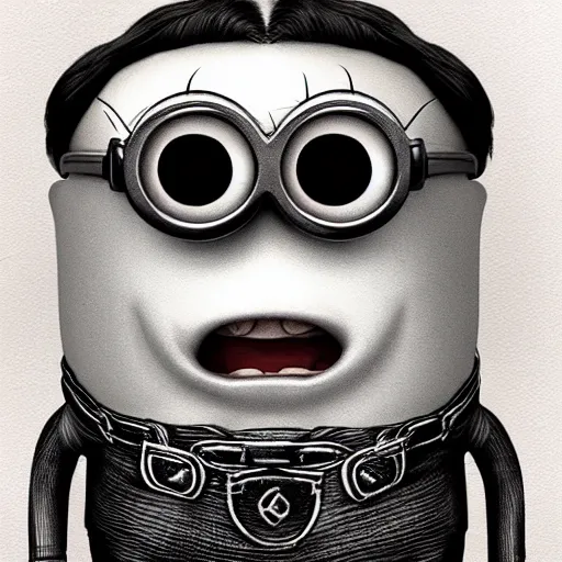 Prompt: a minion drawn in the style of hr giger