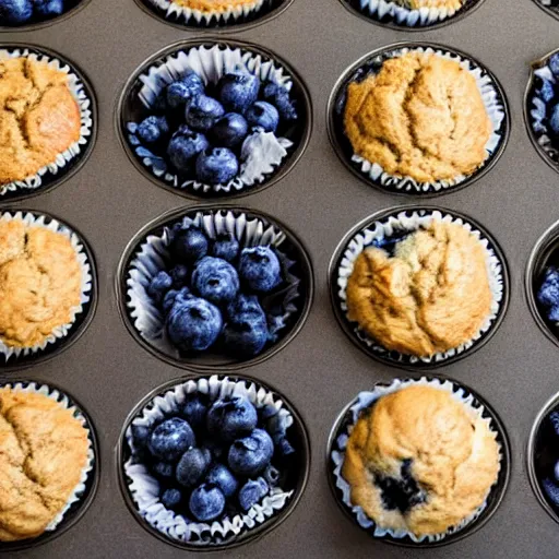 Prompt: a grouping of dogs and blueberry muffins that similar to each other