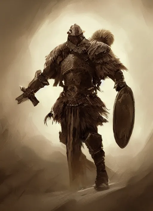 Image similar to warrior inspired a concept art Russian illustrator Roman Papsuev