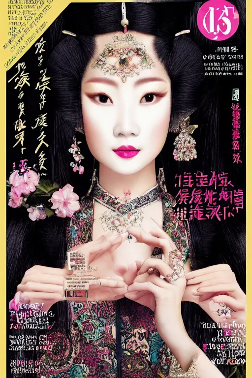 Prompt: beauty magazine cover from tang dynasty