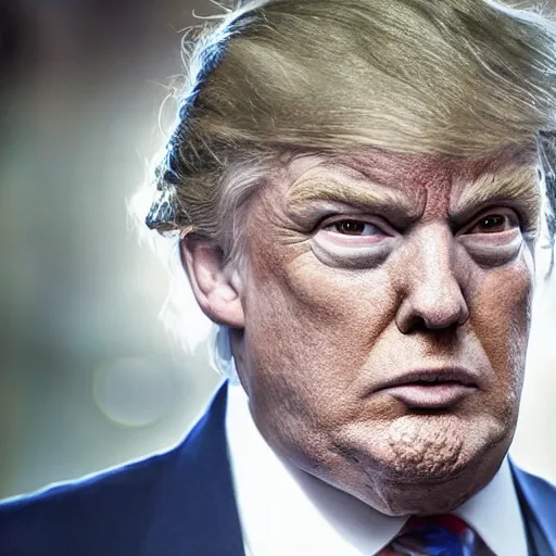 Image similar to donald trump as zombie in the walking dead. movie still. cinematic lighting