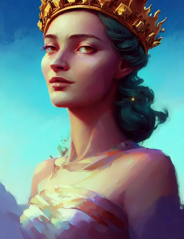 Image similar to close-up portrait of a goddess in crown, by Artem Chebokha by Anka Zhuravleva, Anato Finnstark and Alena Aenami, Angus McKie, Anton Fadeev, by Jesper Ejsing, by RHADS, Makoto Shinkai and Lois van baarle, ilya kuvshinov, rossdraws global illumination, octane render, unreal engine, cinematic counter light, high detail, octane render, 4k