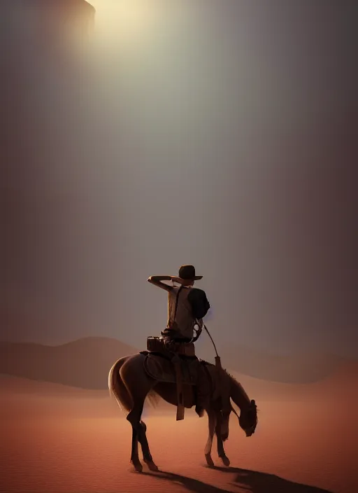 Image similar to man backpacking horse in desert, volumetric lighting, beautiful, golden hour, sharp focus, ultra detailed, cgsociety by leesha hannigan, ross tran, thierry doizon, kai carpenter, ignacio fernandez rios, noir photorealism, film