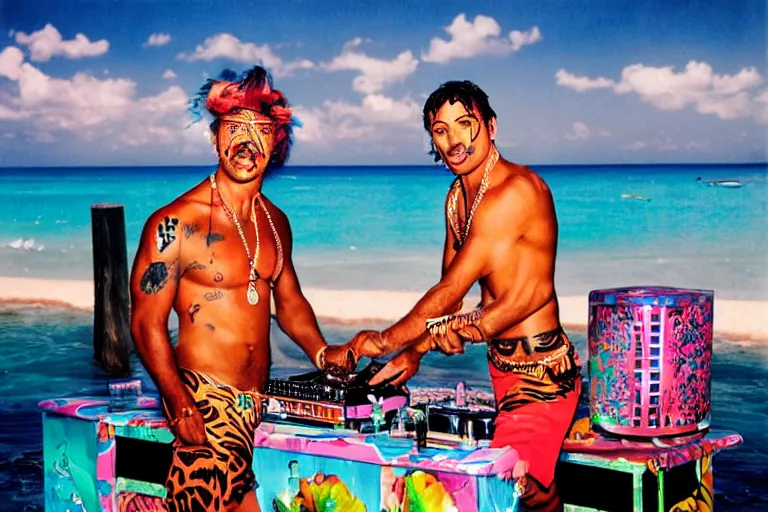 Prompt: tiger dj in a beach club. by david lachapelle