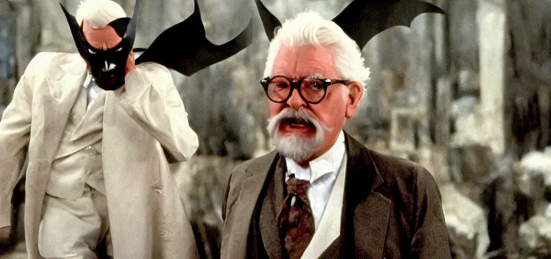 Image similar to still of colonel sanders in batman begins