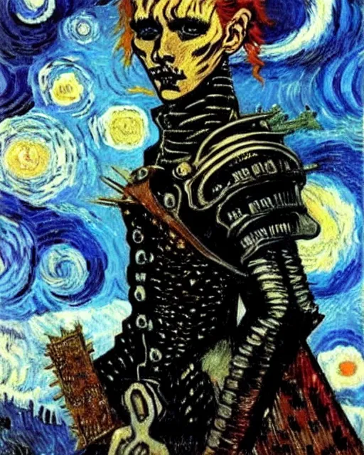 Prompt: portrait of a skinny punk goth vincent van gogh wearing armor by simon bisley, john blance, frank frazetta, fantasy, thief warrior