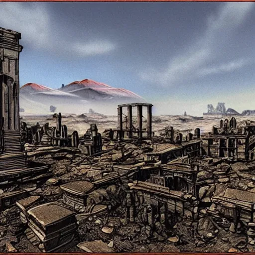 Prompt: the ruins of an abandoned city on venus