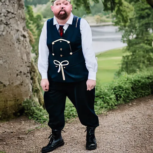 Image similar to An obese german in Lederhosen at a wedding, EOS-1D, f/1.4, ISO 200, 1/160s, 8K, RAW, unedited, symmetrical balance, in-frame, Topaz AI, Nvidia AI