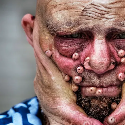 Image similar to world\'s ugliest man, close up, award winning photo