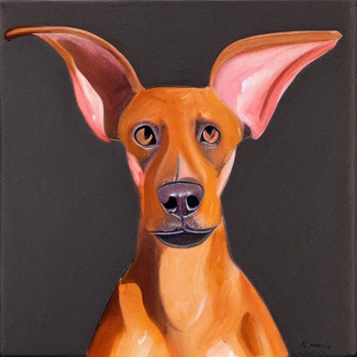 Prompt: Portrait of a Doberman, floppy ears, fine art, pastoral