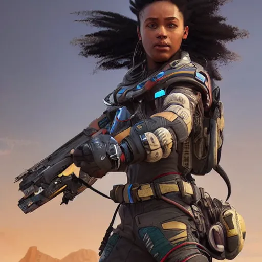 Image similar to photo realistic image of vantage from apex legends, stunning 3 d render inspired art by istvan sandorfi and greg rutkowski, character posing, complete body, realistic and detailed eyes, realistic, highly detailed attributes and atmosphere, dim volumetric cinematic lighting,