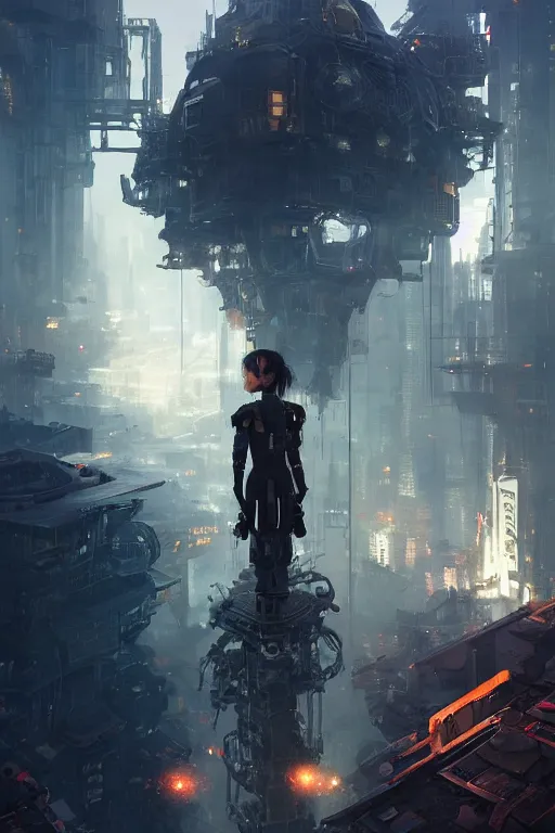 Image similar to a portrait of a small cyborg standing in the foreground of a mechanical city by Greg Rutkowski, Sung Choi, Mitchell Mohrhauser, Maciej Kuciara, Johnson Ting, Maxim Verehin, Peter Konig, final fantasy , mythical, 8k photorealistic, cinematic lighting, HD, high details, atmospheric,