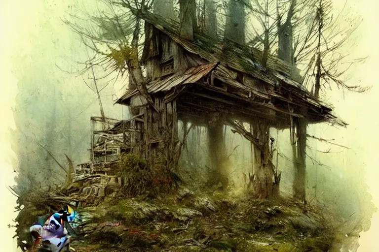 Image similar to (((((a ramshackle outpost in the forest))))) by Jean-Baptiste Monge!!!!!!!!!!!!!!!!!!!!!!!!!!!
