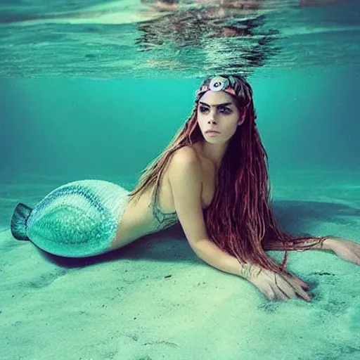 Image similar to “cara delevigne as a mermaid”