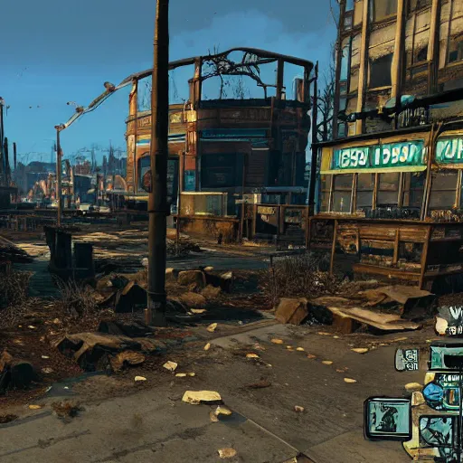 Prompt: vancouver in ruins post - nuclear war in fallout 4, in game screenshot