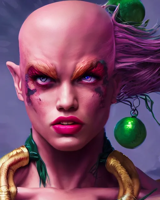 Image similar to portrait of poison from street fighter, au naturel, hyper detailed, digital art, trending in artstation, cinematic lighting, studio quality, smooth render, unreal engine 5 rendered, octane rendered, art style by klimt and nixeu and ian sprigger and wlop and krenz cushart.
