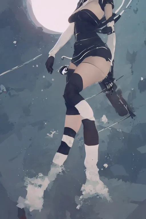 Prompt: a ultradetailed beautiful panting of 2 b from nier automata, by conrad roset, greg rutkowski and makoto shinkai trending on artstation