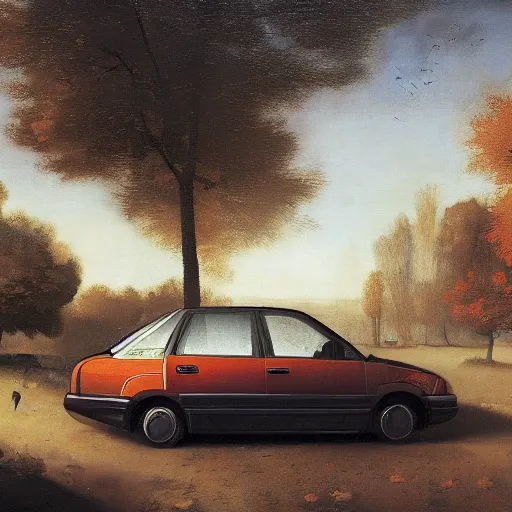 Image similar to autumn powerful galaxy sedan tube, by johannes vermeer and jakub rozalski, 8 k, storybook illustration