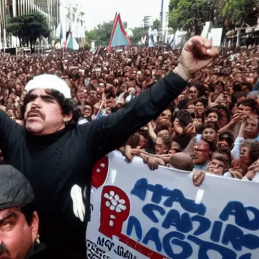 Image similar to maradona at a demonstration against hard drugs and hiv