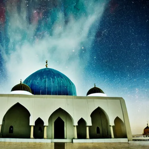 Image similar to mosque surrounded by nebula clouds