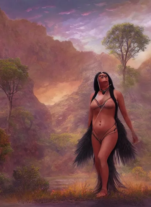 Image similar to acceptance, welcoming, indigenous woman, matte painting, fantasy art