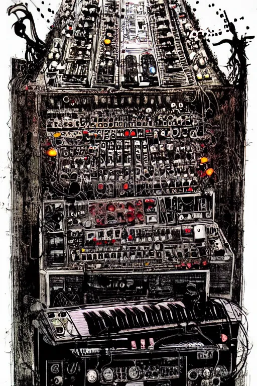 Image similar to synthesizer from hell by ralph steadman