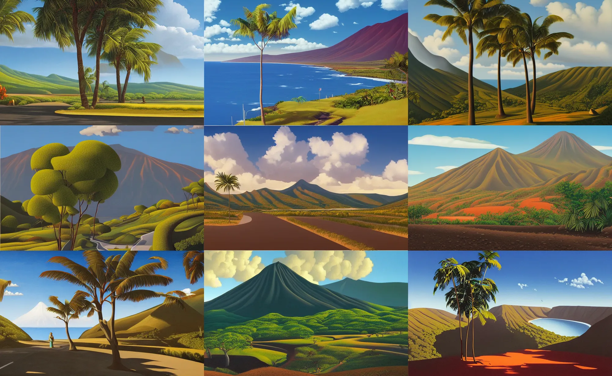 Prompt: a beautiful landscape of reunion island by kenton nelson, trending on artstation