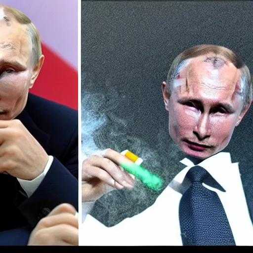 Prompt: putin smoking blunt on acid