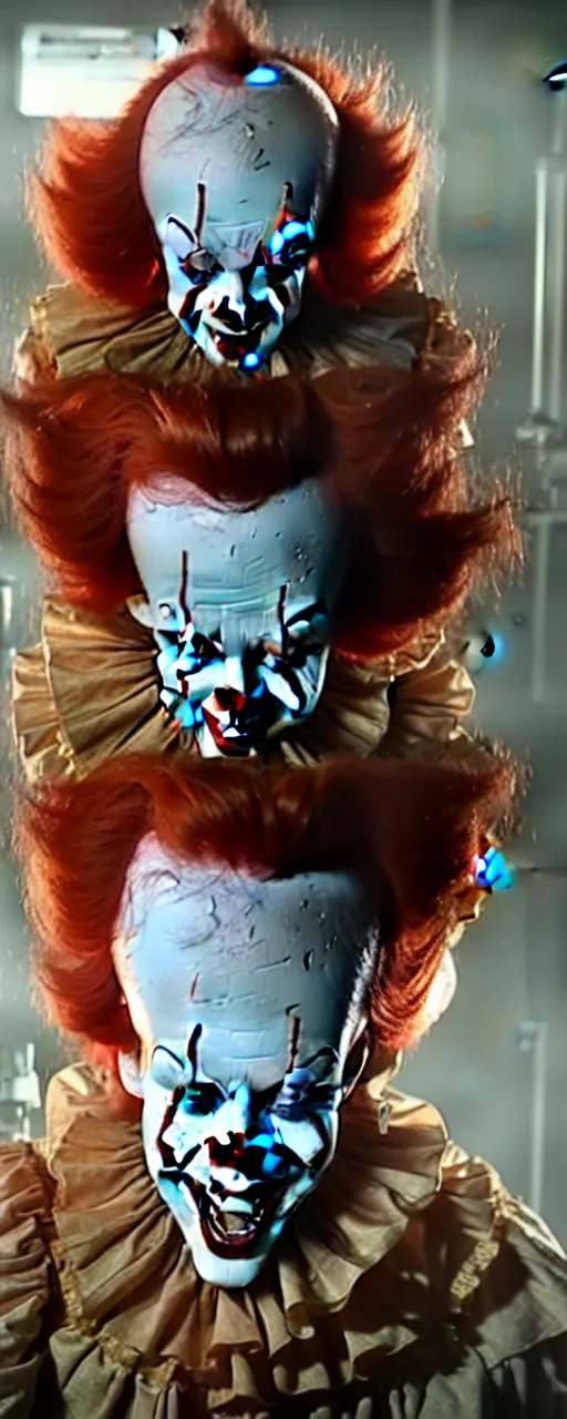 Image similar to a photograph of pennywise dressed as a doctor in a hospital, hyperdetailed, intricate, dramatic, horror movie, movie still, 4 k realistic, volumetric lighting, sharp focus