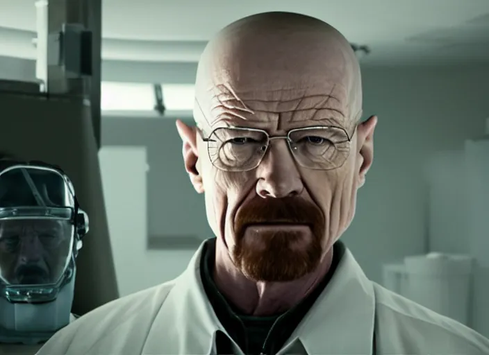 Image similar to film still of Walter White as Gordan Freeman in the Half Life Movie, 4k