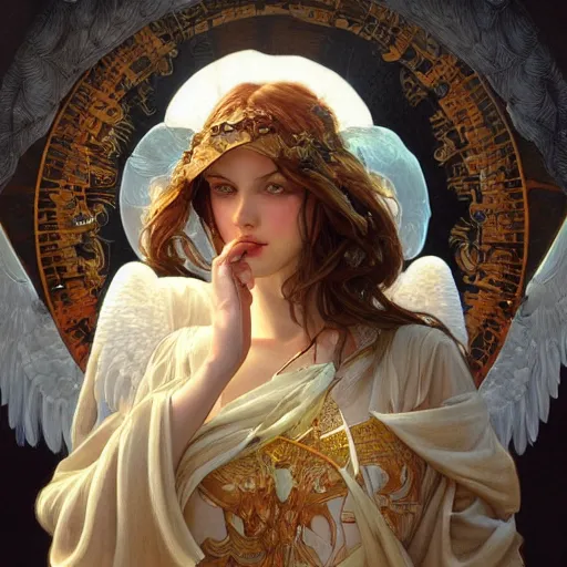 Image similar to portrait of the angel of fishery (fishery angle, an angel as representation of fishery), D&D, fantasy, intricate, elegant, highly detailed, digital painting, artstation, concept art, smooth, sharp focus, illustration, art by artgerm and greg rutkowski and alphonse mucha