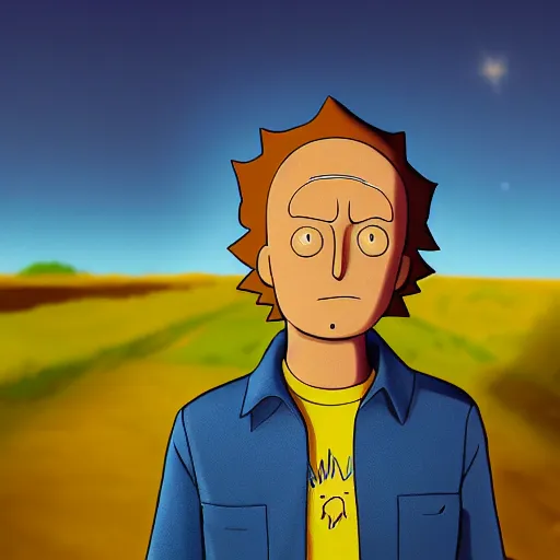 Prompt: portrait of real life morty smith wearing yellow t - shirt. photo realism. dramatic lighting. alien planet background. 4 k