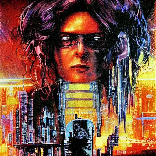 Prompt: neuromancer, painted by howard lyon
