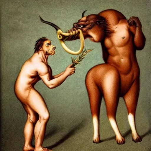 Prompt: a centaur made out of a monkey and a walrus