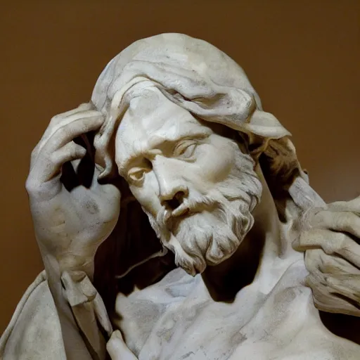 Prompt: statue Pietà of Michelangelo Buonarroti, white marble, highly detailed, sharp focus