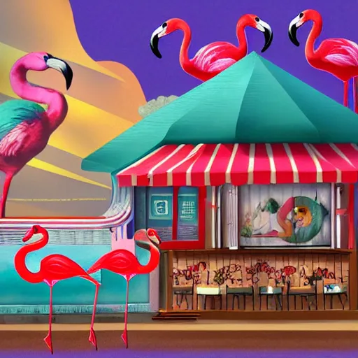 Prompt: the flamingo cafe by william maranci, internetcore plunderphonic collage album cover, trending on artstation