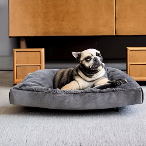 Image similar to luxurious dog bed with metal feet inspired by Marcel Breuer