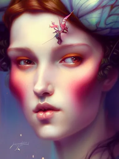 Image similar to the fairy queen by james jean, charlie bowater, tom bagshaw, nikolay makovsky : : portrait, character design, illustration, hyperrealism, photorealism, digital art, concept art, fantasy, whimsy, weta, wlop, artstation