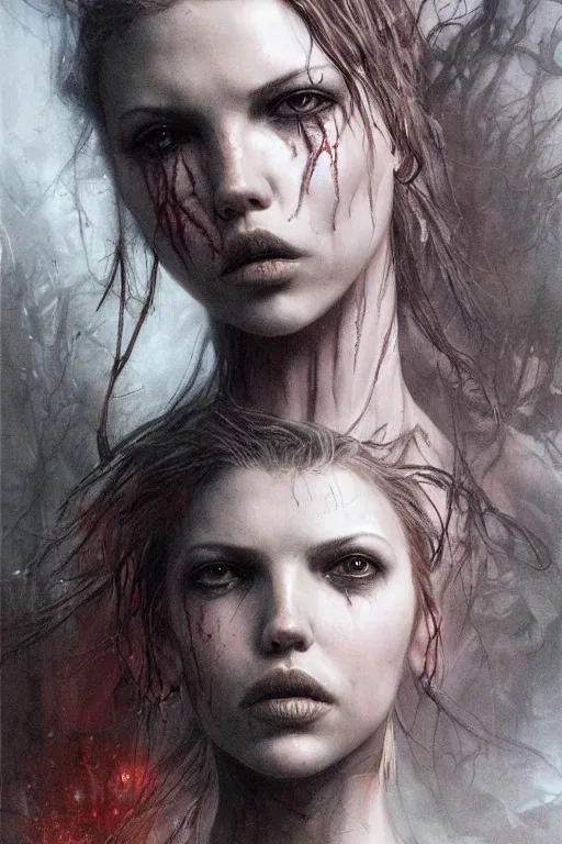 Image similar to portrait of hannah murray by hr giger, greg rutkowski, luis royo and wayne barlowe as a diablo, resident evil, dark souls, bloodborne monster