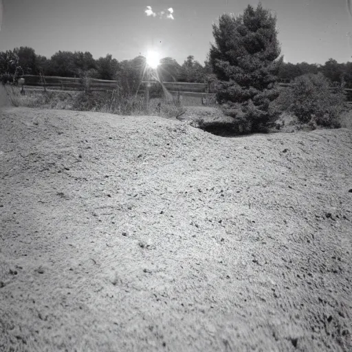 Image similar to a bright light covering the sky, dirt ground, dust, taken on a ww 2 camera, realistic.