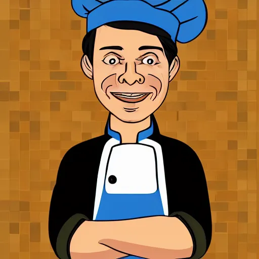 Prompt: portrait of a cook or chef smiling at the camera, cartoon, digital art, symmetrical face