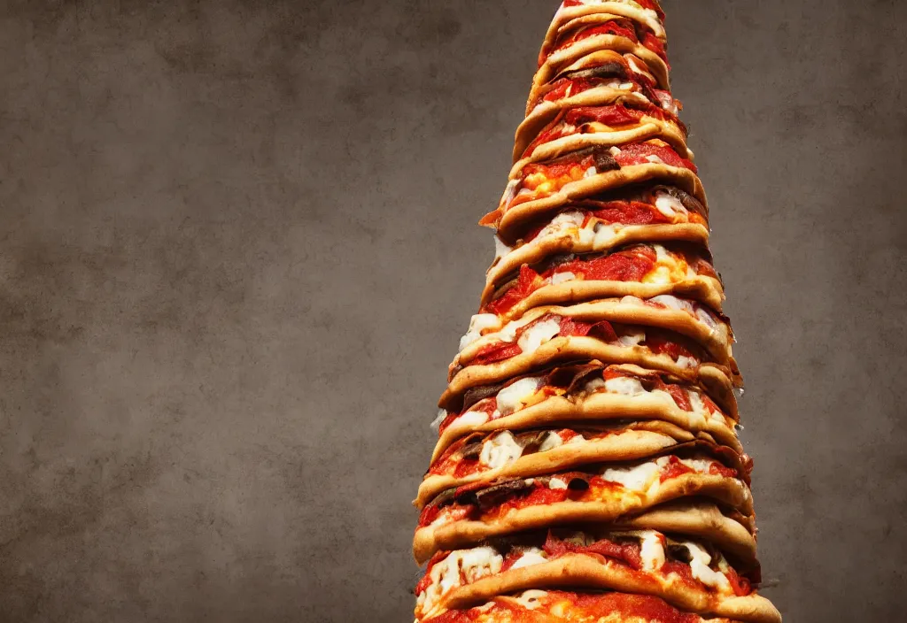 Image similar to The Leaning Tower of Pizza, photo, 4K